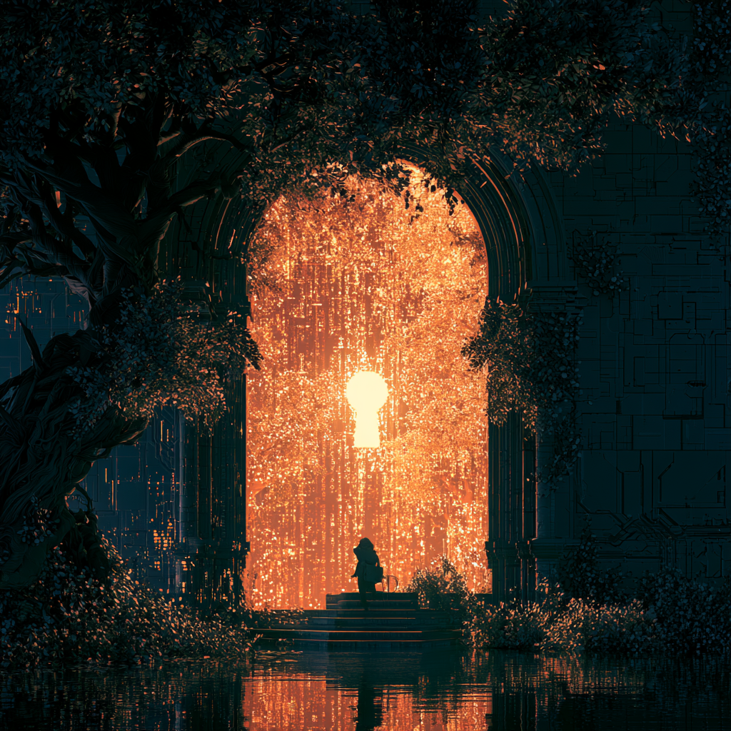 A glowing keyhole portal — the proxy recryption gateway